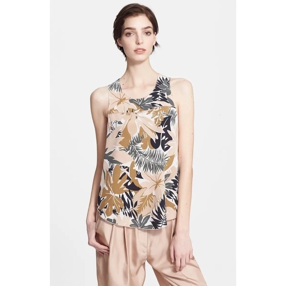 Rag Bone Patricia Floral Leaf Print Silk Crepe Top - Picture 1 of 8